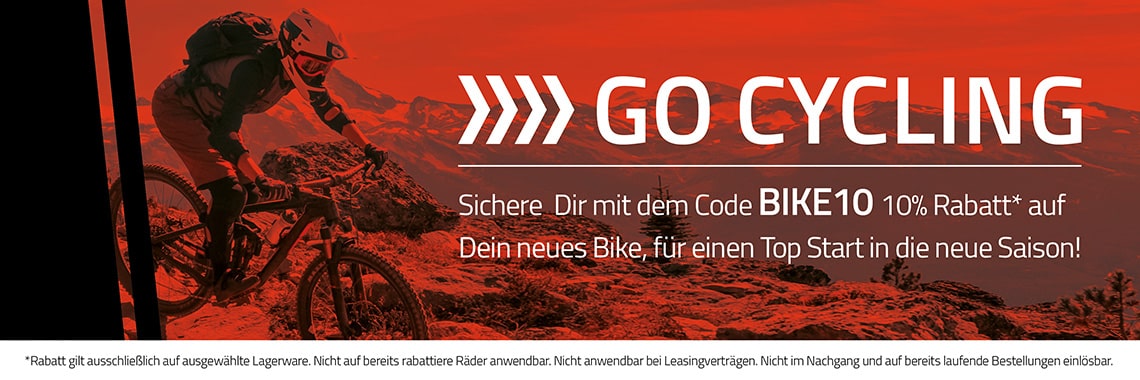 Sichere Dir mit dem Code BIKE10 10% Rabatt* auf Dein neues Bike!