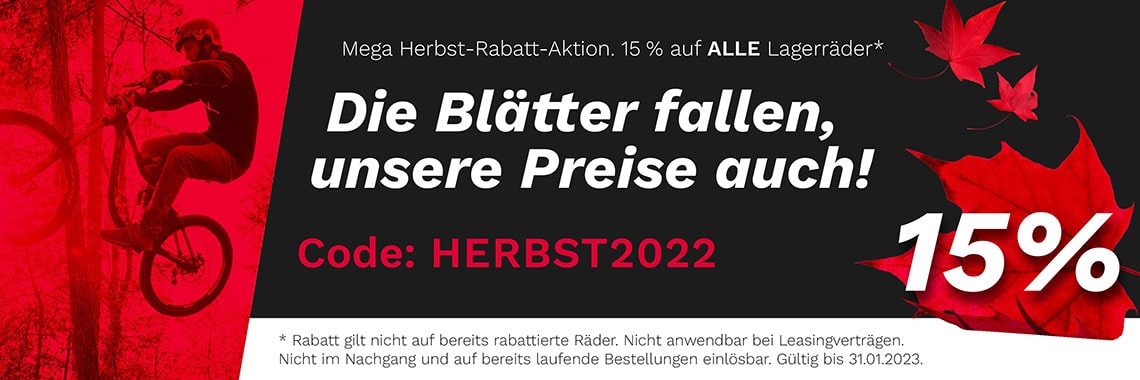 Mega Herbst-Rabatt-Aktion. 15 % auf alle Lagerräder