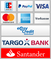 Zahlen Sie via Paypal, mit Kreditkarte oder vor Ort in Bar oder mit EC-Karte. Wir bieten auch Finanzierung und Bikeleasing an!